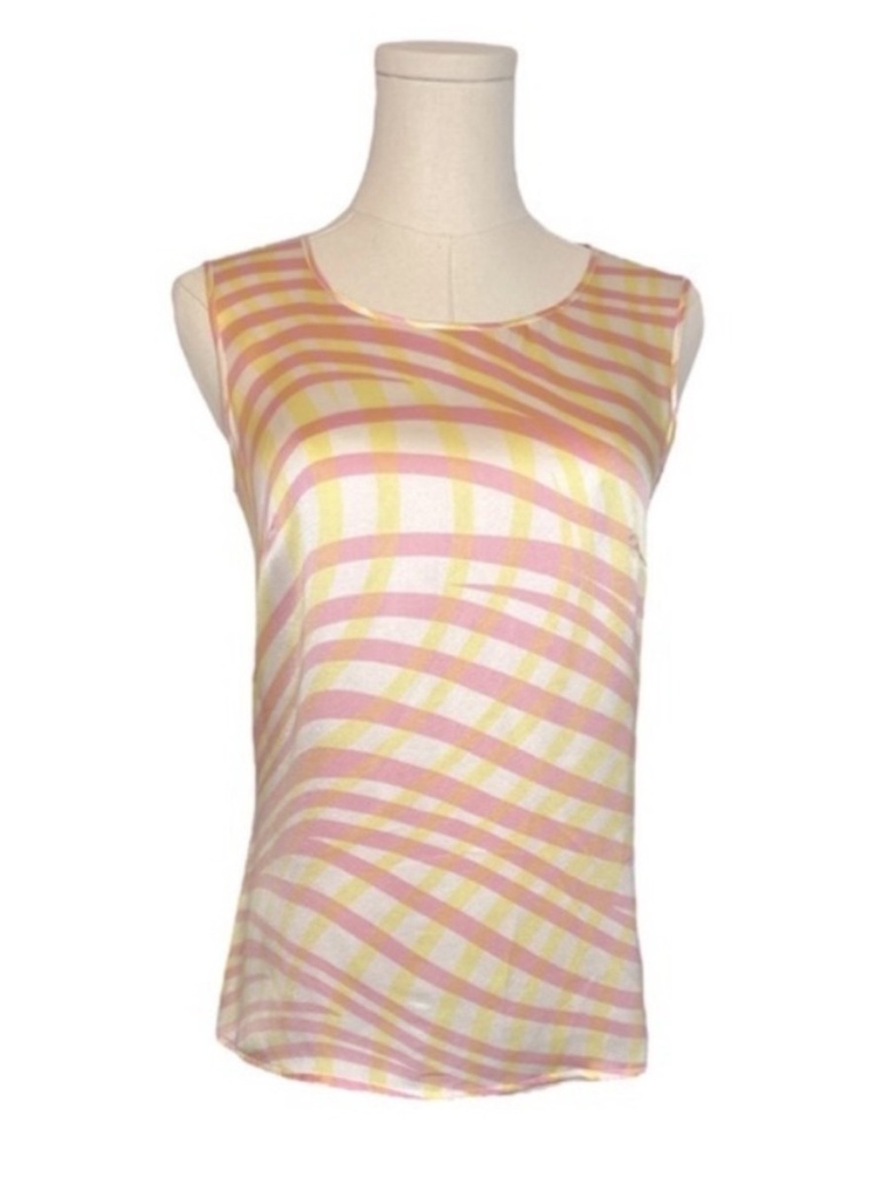 VTG Escada Pink Yellow Wave Stripe Silk Tank Blouse Size XS